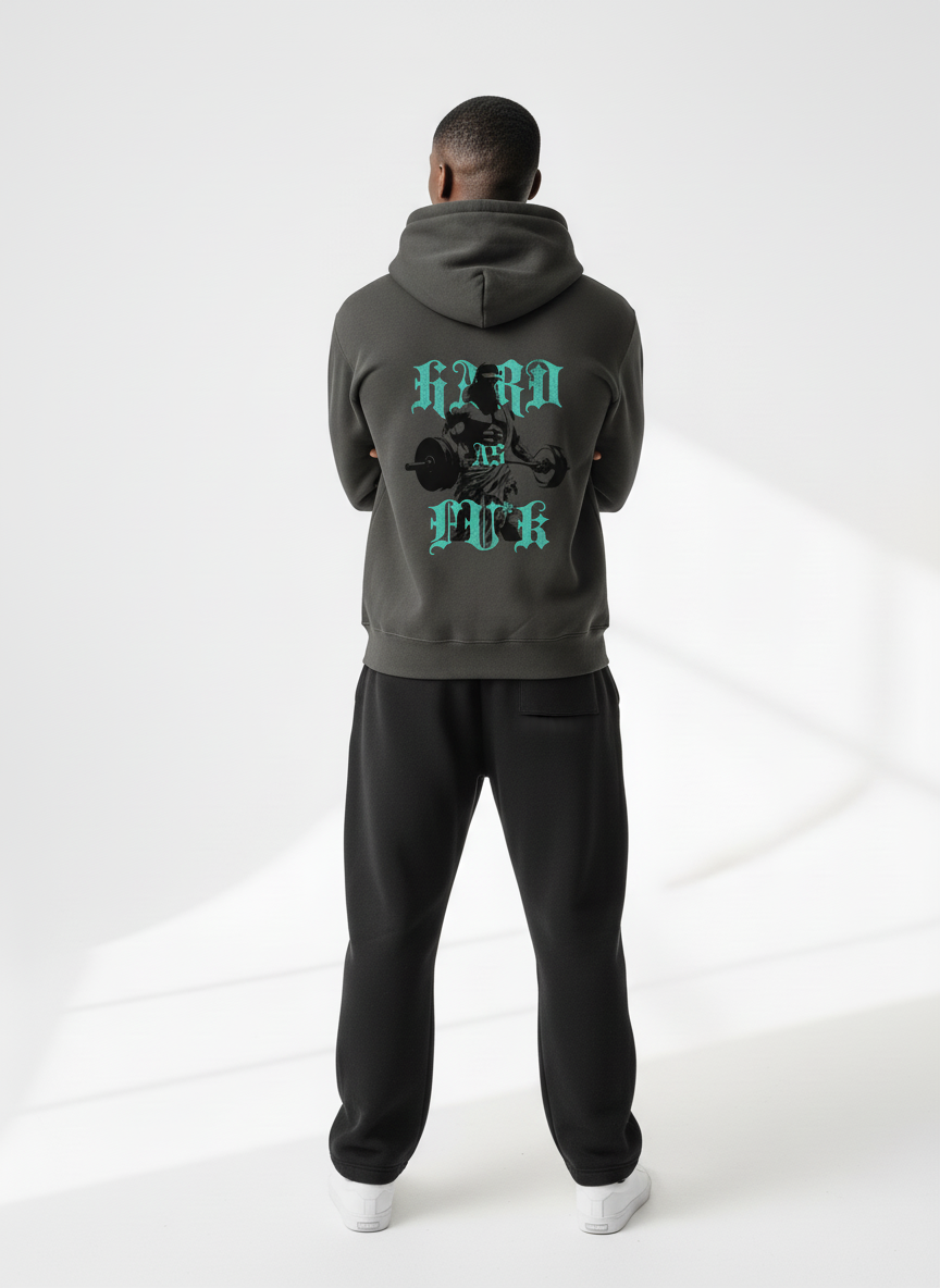 Back pose of the model wearing Strive - Hard as F*ck - Džemperis