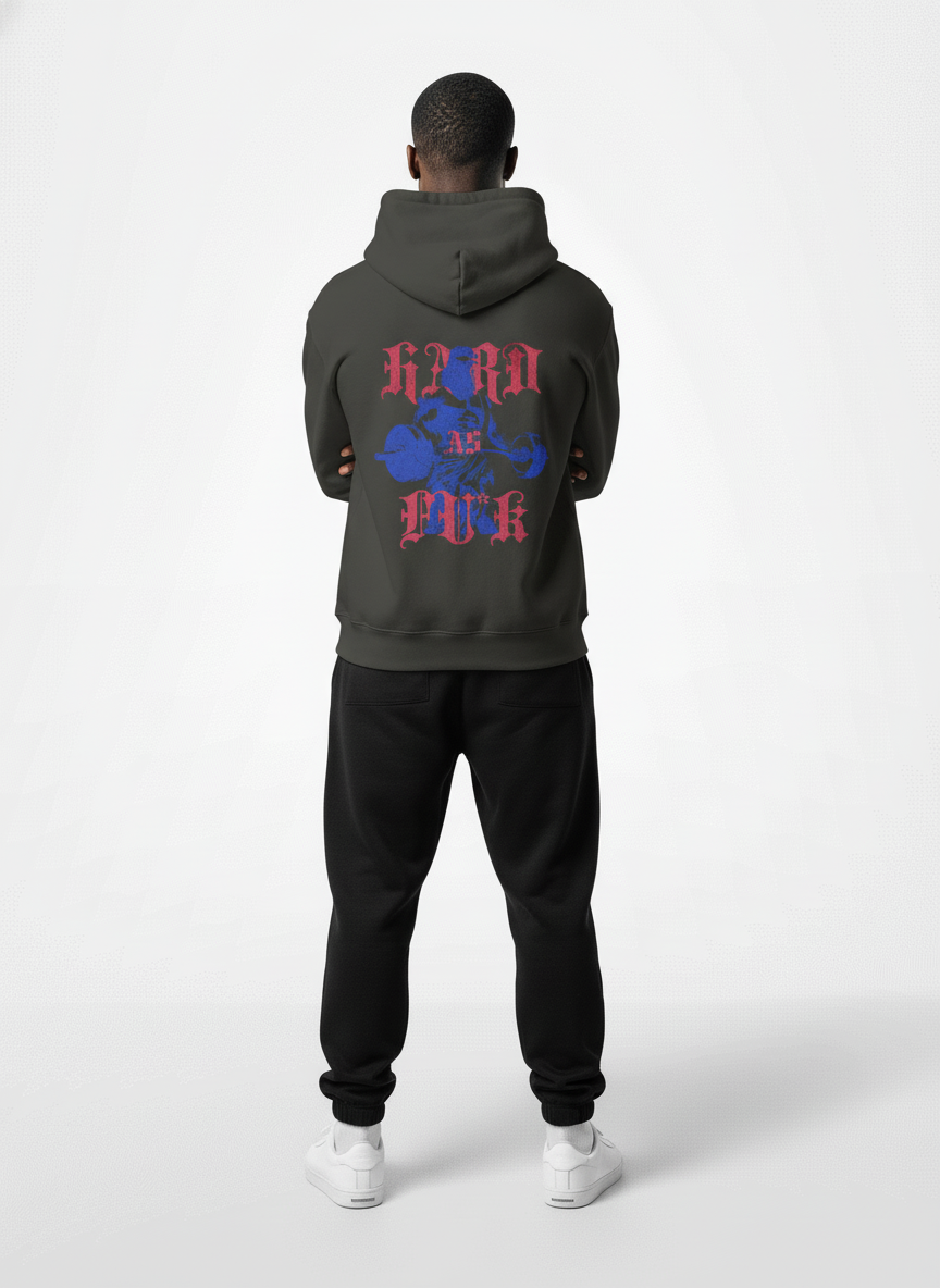 Back pose of the model wearing Strive - Hard as F*ck - Džemperis