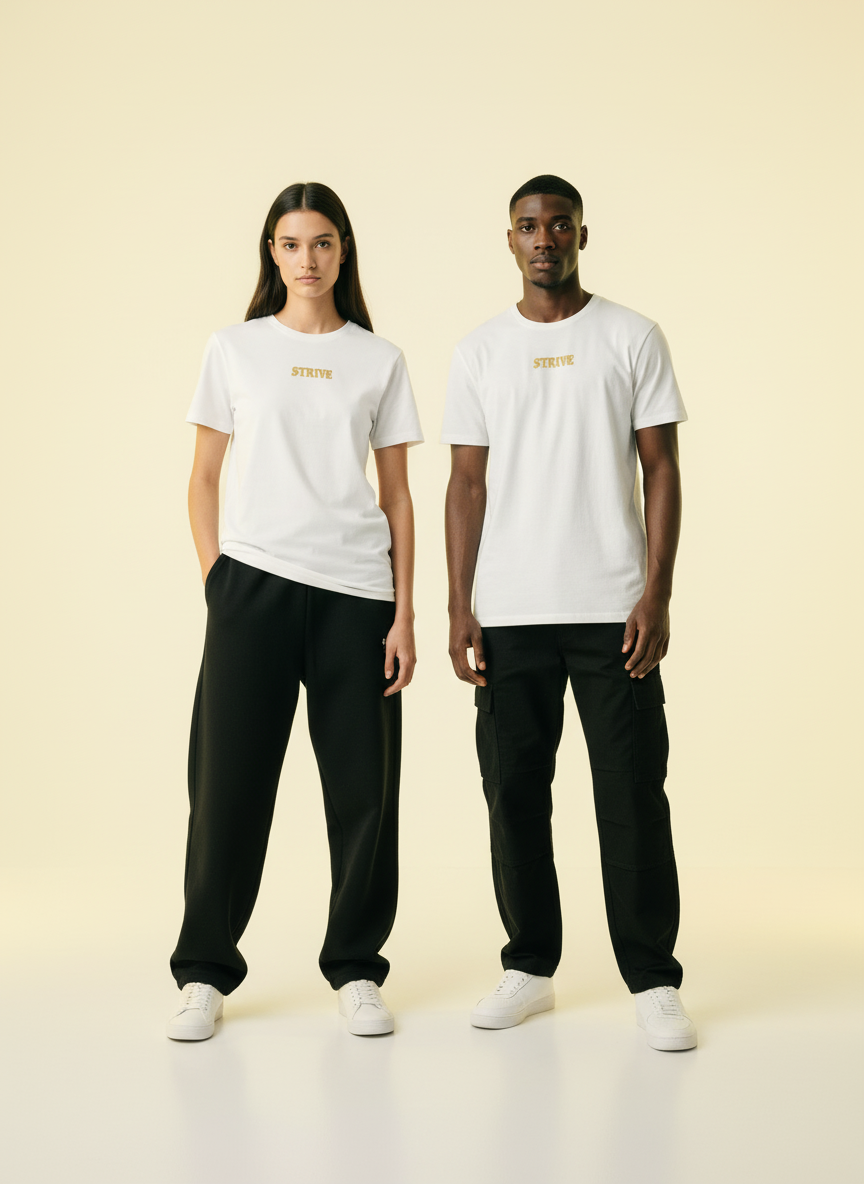 Full body view of the model wearing Strive - Hard As Fu*k - Unisex Marškinėliai