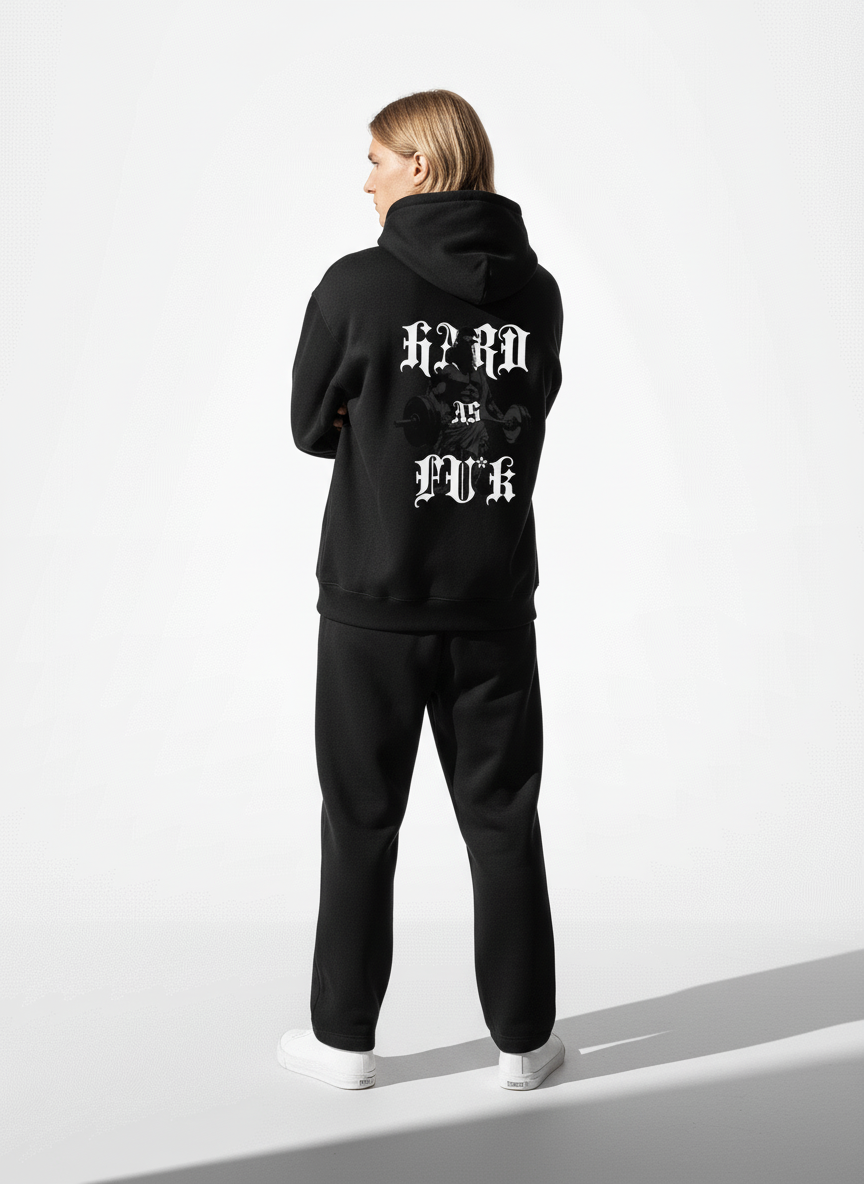 Back pose of the model wearing Strive - Hard as F*ck - Džemperis