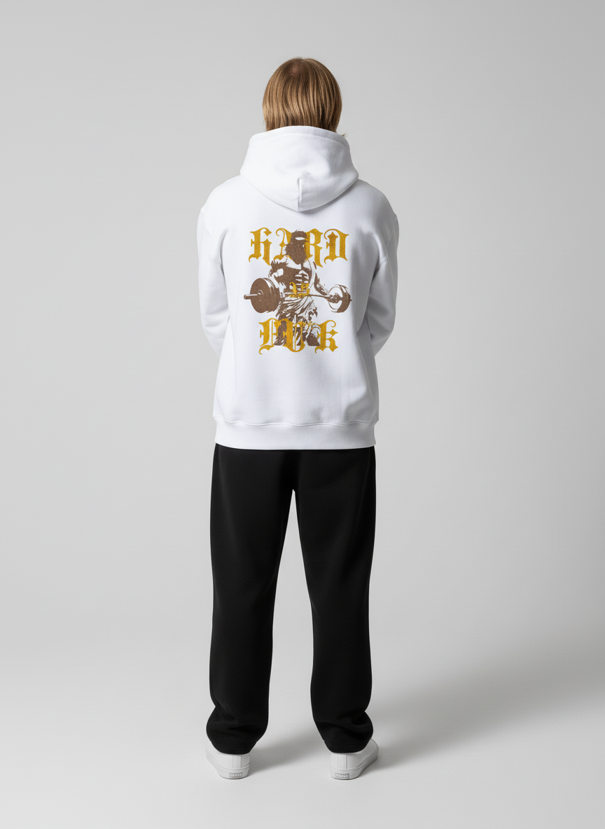 Back pose of the model wearing Strive - Hard as F*ck - Džemperis