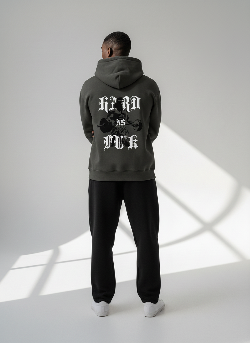 Back pose of the model wearing Strive - Hard as F*ck - Džemperis