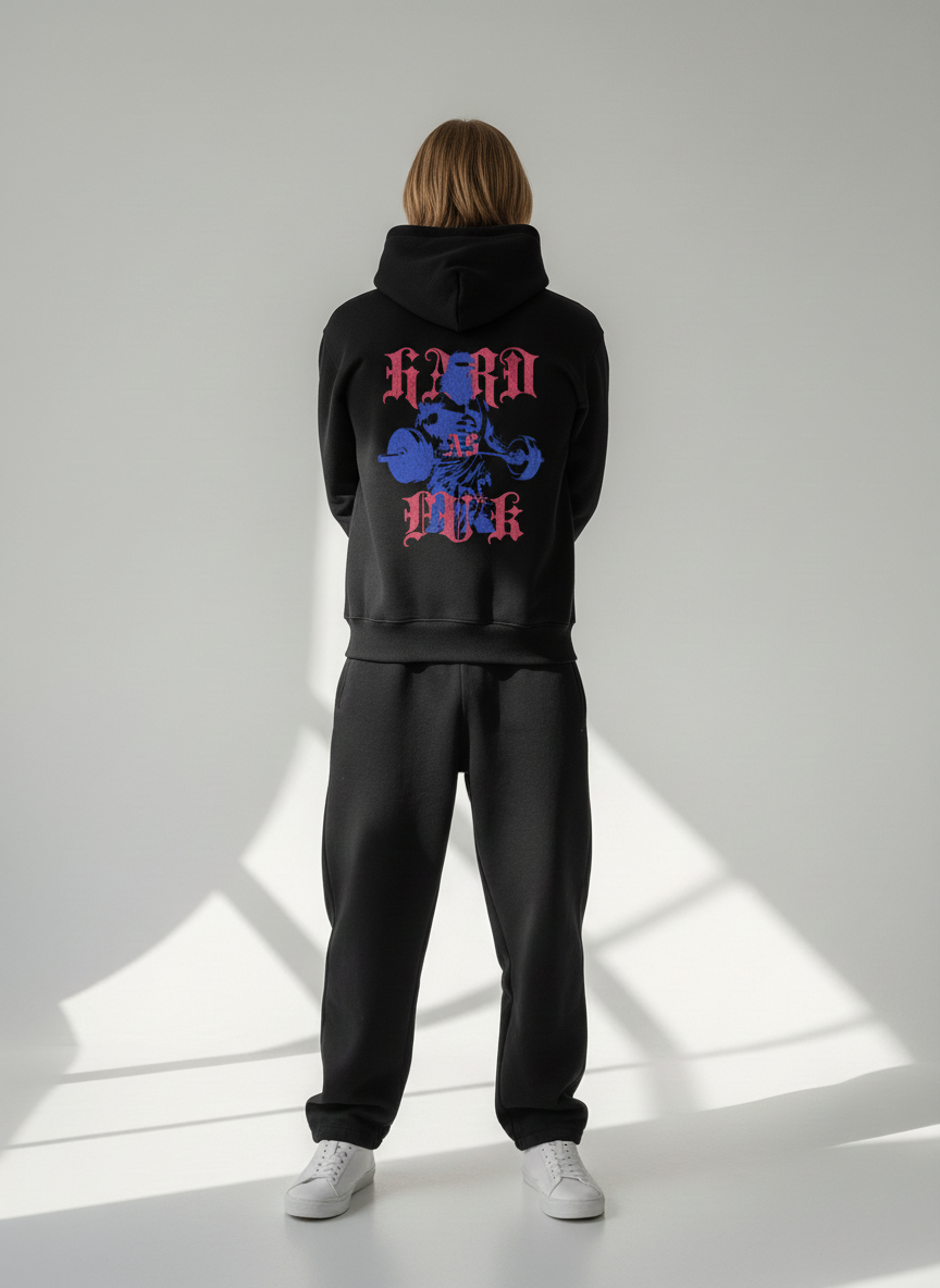 Back pose of the model wearing Strive - Hard as F*ck - Džemperis