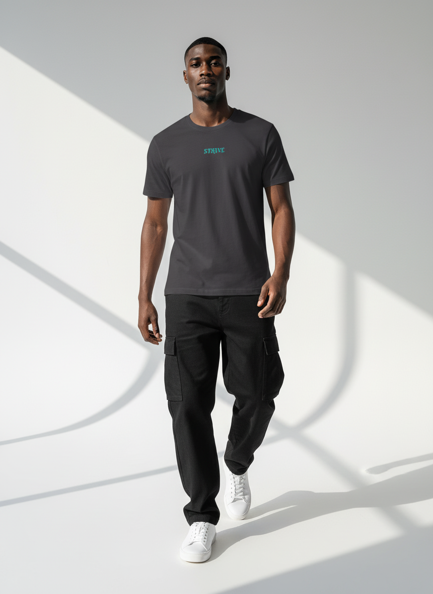 Full body view of the model wearing Strive - Hard As Fu*k - Sportiniai Unisex Marškinėliai